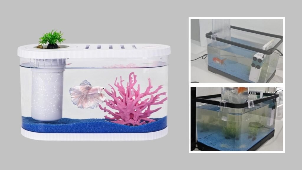 Desktop Tropical Fish Aquarium Starter Kit with Decorations